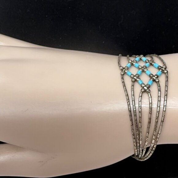 Native American Liquid‎ Silver Turquoise Necklace 3 Pc Jewelry Set 925 Sterling - Picture 13 of 16